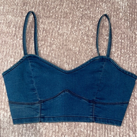 Bershka Tops - Woman's Bershka Denim Zipper Crop Top M